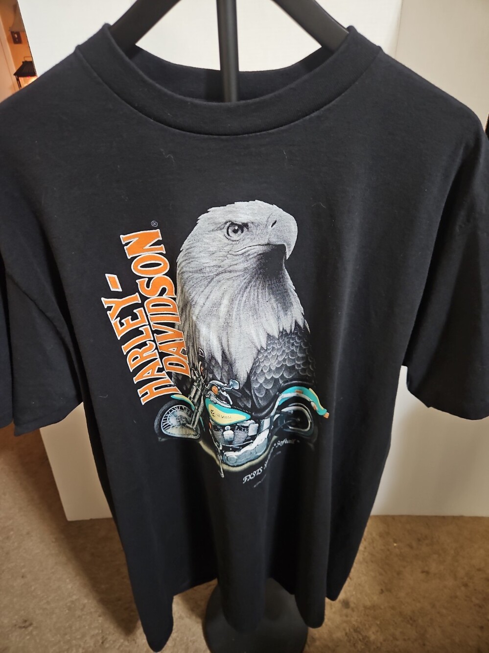 1991 Vintage Harley Davidson FXSTS Springer Softail 3D Emblem Tshirt...